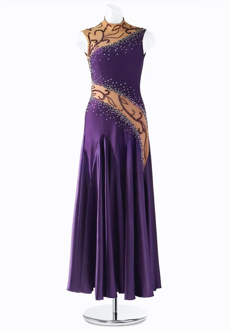 Purple asymmetric American Smooth competition gown, A25S-011, garment photograph